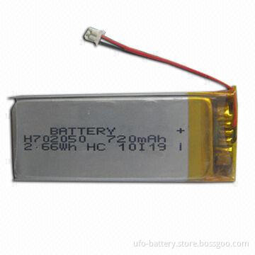 Lithium Polymer Battery packs with 3.7V Nominal Voltage and 720mAh Typical Capacity